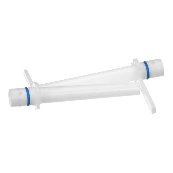 Two white Spaceman air pump suction tubes with blue rings.