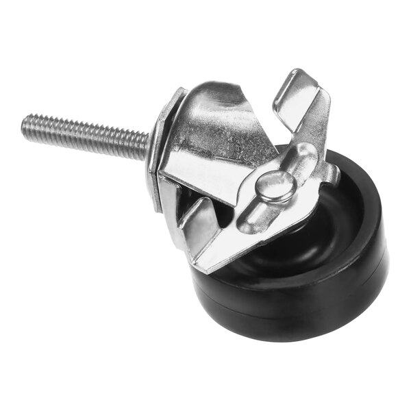 A metal and black Hobart Caster Assembly wheel with a metal screw.