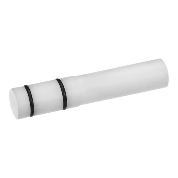 A white cylinder with a black band.