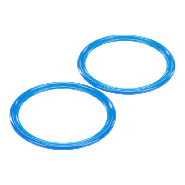 Two blue round rings on a white background.