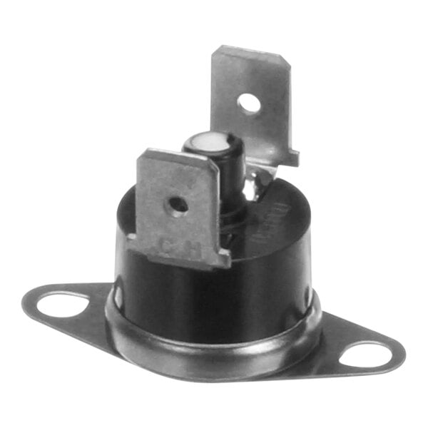 A black and silver metal Hobart High Limit Protector with two screws.