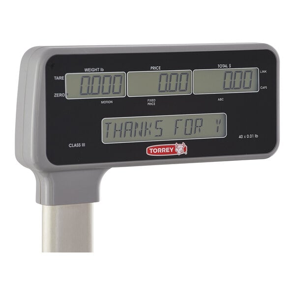 A Tor Rey WiFi price computing scale with a digital display showing numbers and words.