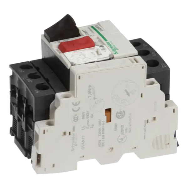 A black and white Alto-Shaam switch motor protect device.