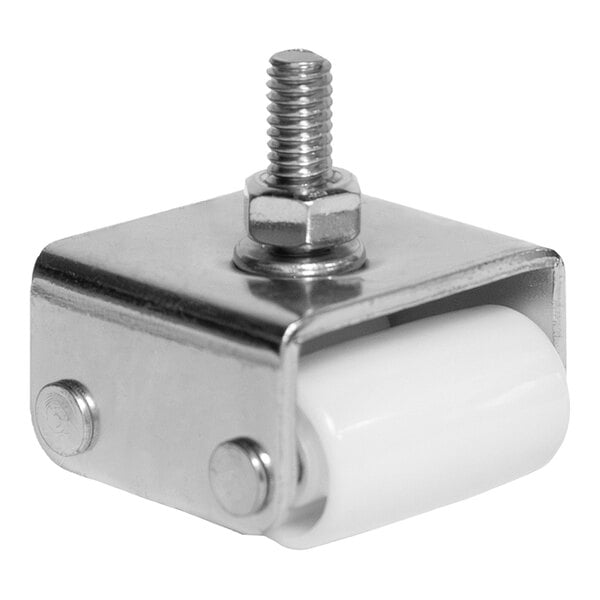 A close-up of a Jackson metal and plastic caster wheel with a bolt.