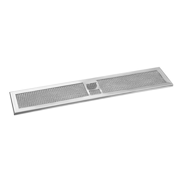 A stainless steel metal plate with a mesh cover for a convection oven vent.