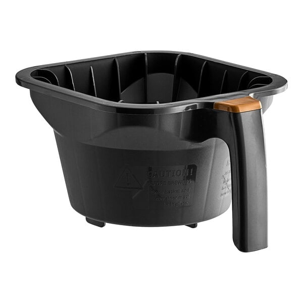 A brown plastic brew basket with a handle.