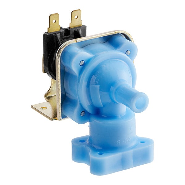 A blue plastic water valve.