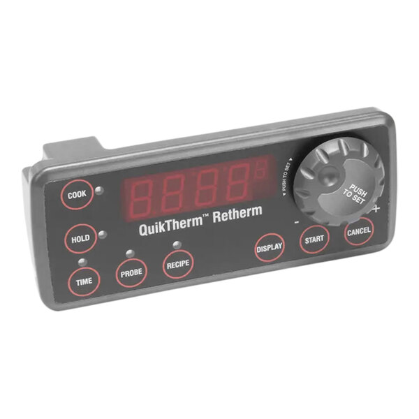 A black electronic thermostat kit with a digital display and dials.