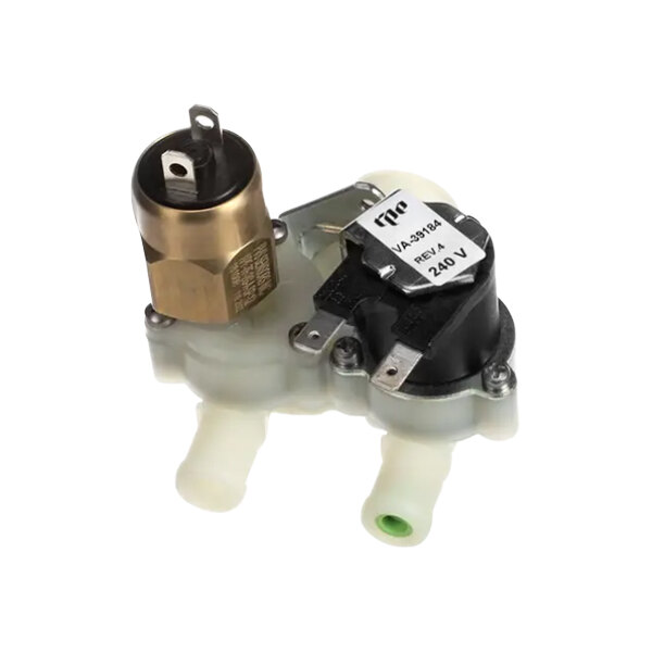 A close-up of an Alto-Shaam 2-port solenoid valve with a black and white plug.