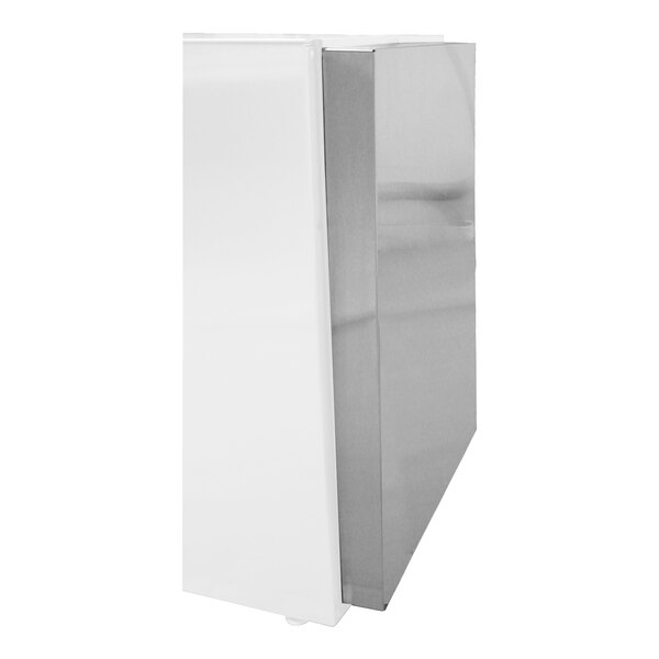 A white rectangular back panel with a silver surface.