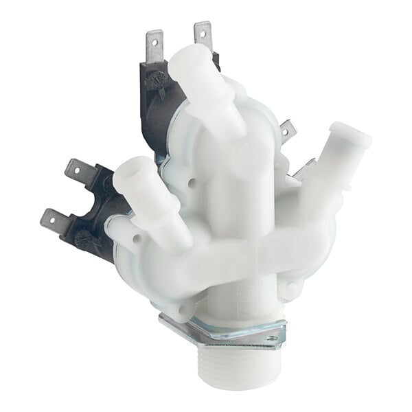 An Alto-Shaam 3-port solenoid valve with white plastic and black metal parts.