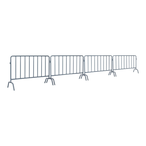 A row of AdirPro interlocking metal barricades with legs.