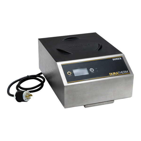 A black and silver Dinex DuraTherm induction charger with a black cord.
