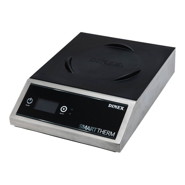 A black and silver Dinex Smart.Therm induction charger on display.
