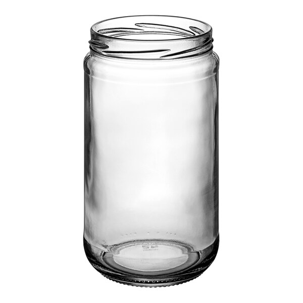 A clear glass jar with a white lid.
