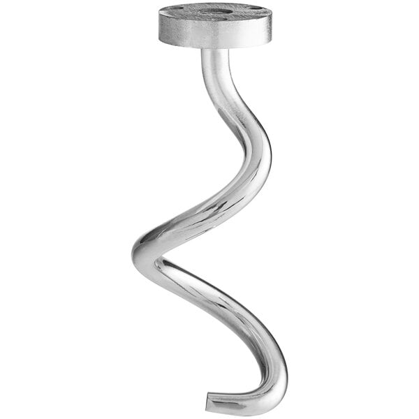 A metal spiral shaped screw with a metal handle, the Estella Spiral Dough Hook for SM40.