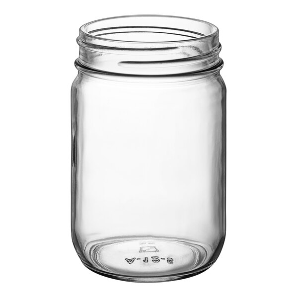 A 12 oz. clear glass mayonnaise jar with a lid.