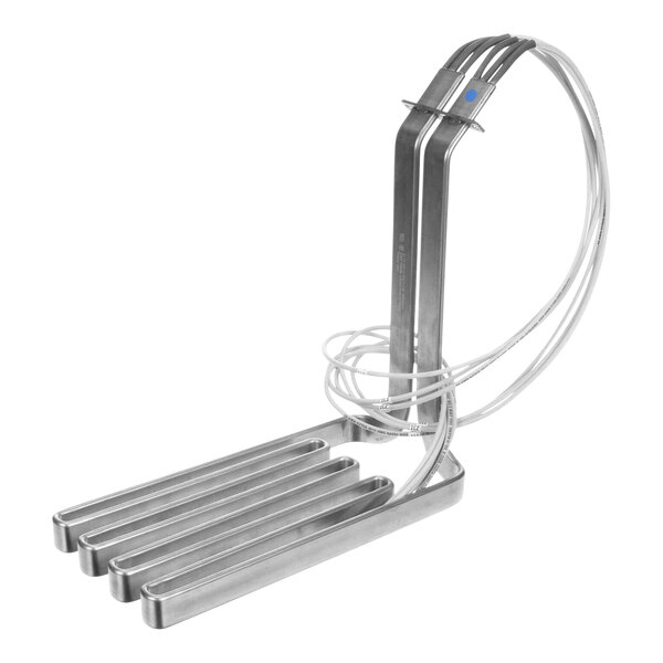 A stainless steel Henny Penny element with wires attached to it.