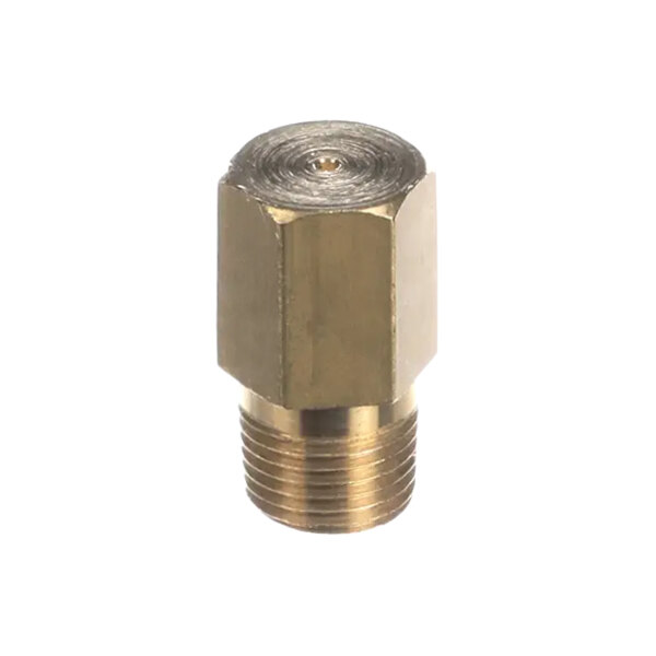 A close up of a brass threaded circular object.