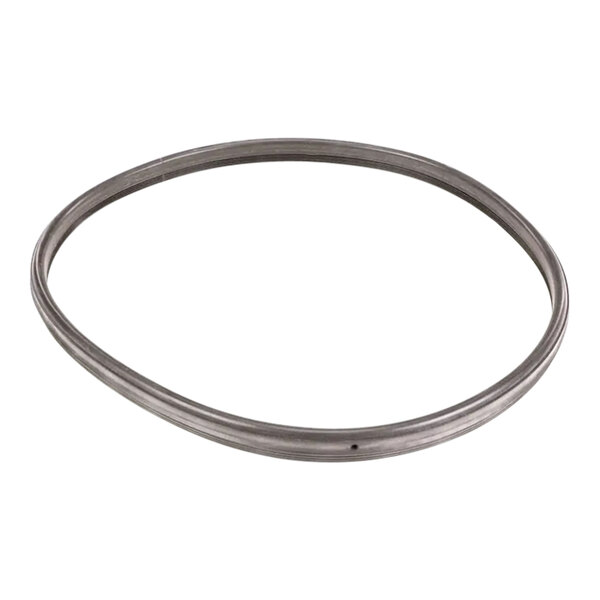 A stainless steel circular metal ring with a hole in the middle.