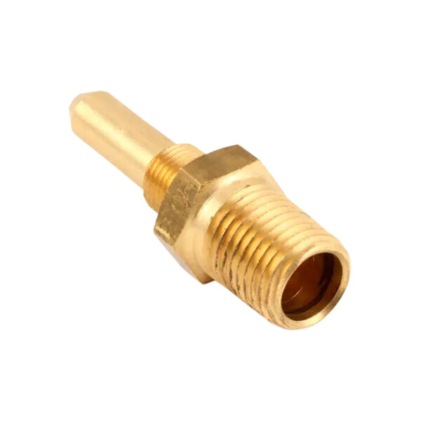 A gold metal Frymaster Liquid Propane Gas Orifice with a nut