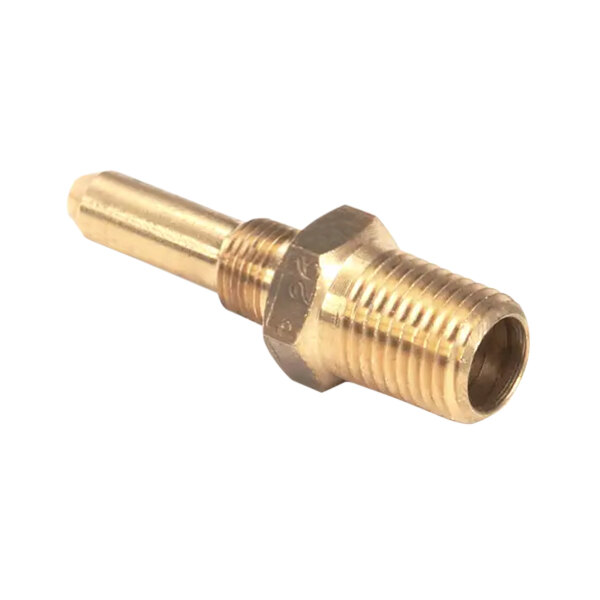 A close-up of a brass threaded Frymaster natural gas burner orifice on a white background.