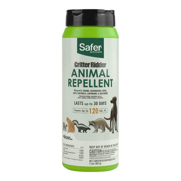 A white bottle of Safer Critter Ridder granular animal repellent with green and black text.