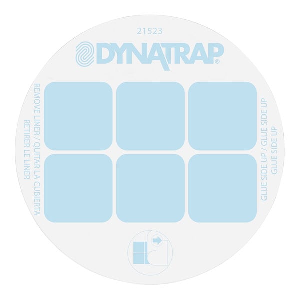 A white square with blue rectangles and white text reading "DynaTrap StickyTech" over a blue rectangle with white border.
