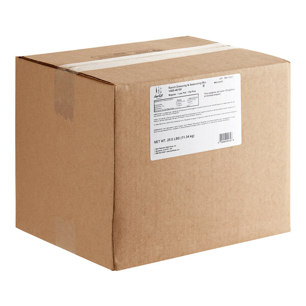 A brown box with a white label for Foothill Farms Ranch Dressing Mix.