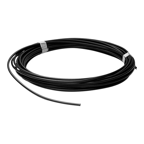 A black Zareba insulated electric fence cable.