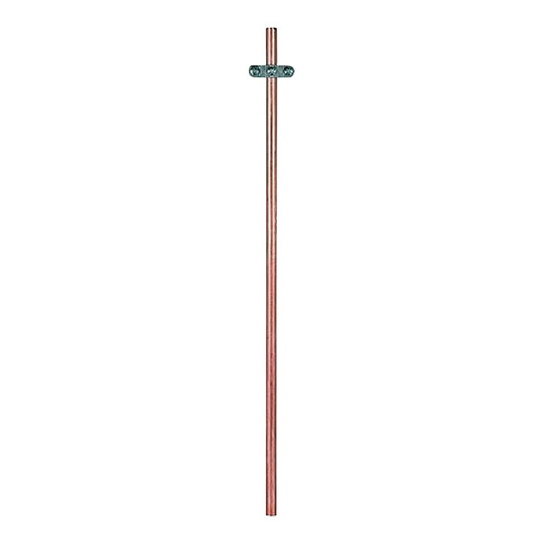 An ElectroBraid copper ground rod, a long metal pole with a couple of screws.