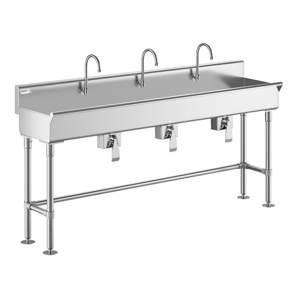 Regency 72" x 17 1/2" Hand Sink with 3 Knee-Operated Single-Inlet Faucets
