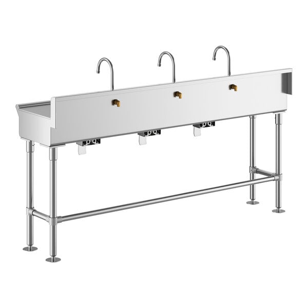 Regency 72" x 17 1/2" Hand Sink with 3 Knee-Operated Single-Inlet Faucets