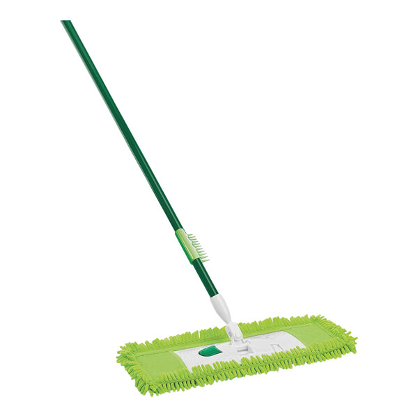 A Libman microfiber dust mop with a green handle.