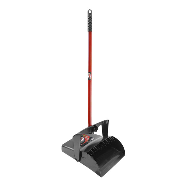A black and red Libman 918 Open-Lid Lobby Dustpan.