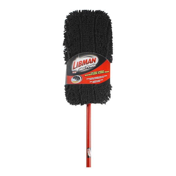 A Libman microfiber dust mop with a black handle and red accents.