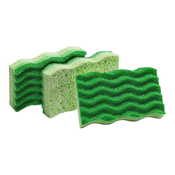 A group of green Libman all-purpose cellulose sponges with green waves.