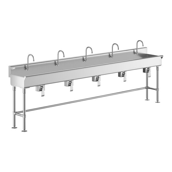 Regency 120" x 17 1/2" Hand Sink with 5 Knee-Operated Single-Inlet Faucets
