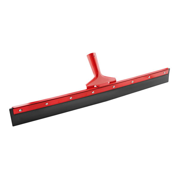 A red and black Libman floor squeegee with a black handle.