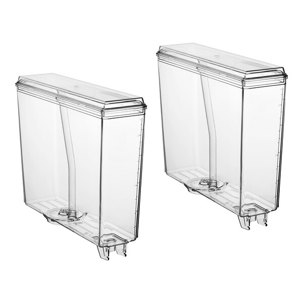 A couple of clear plastic containers with lids on a white background.