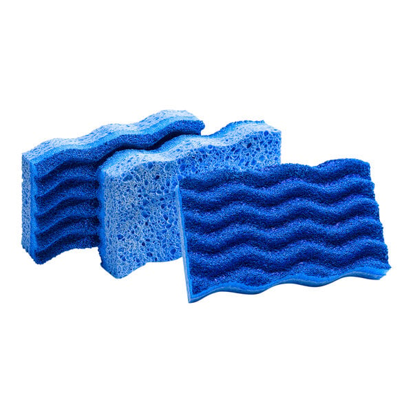 A case of 24 blue Libman sponges with wavy lines.