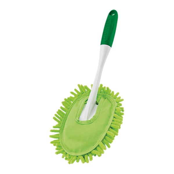 A green and white Libman microfiber duster.