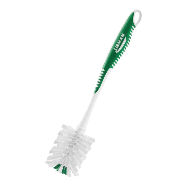 A Libman white bottle brush with a handle.