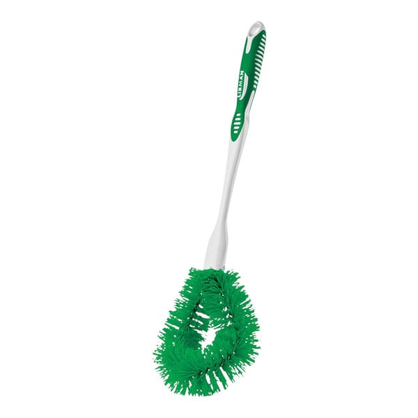 A green and white Libman toilet bowl brush with a handle.