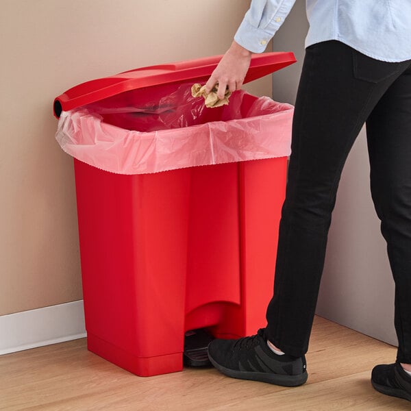 Lavex 72 Qt. / 18 Gallon Red Rectangular Step-On Trash Can