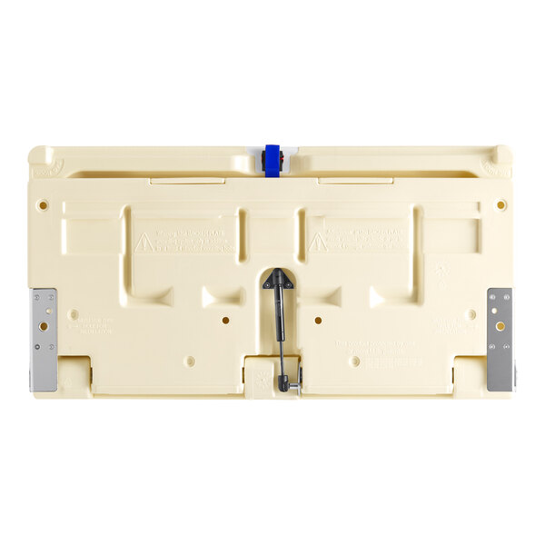 A white plastic Lavex baby changing station with metal parts.