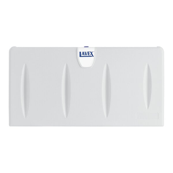 A gray rectangular Lavex baby changing table with four oval openings.