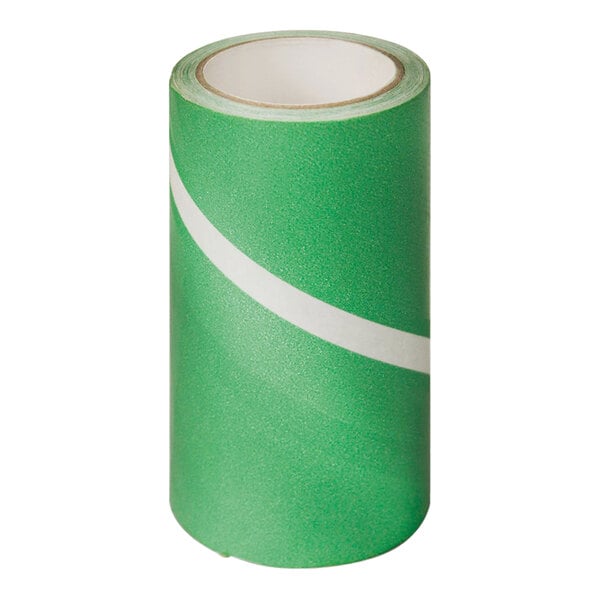 A roll of green tape with white stripes.