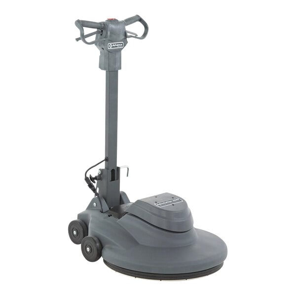 An Advance Advolution 20XP floor burnisher, a grey floor cleaner on wheels.