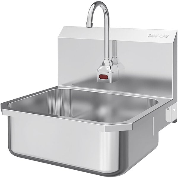 A Sani-Lav wall-mounted utility sink with a faucet.